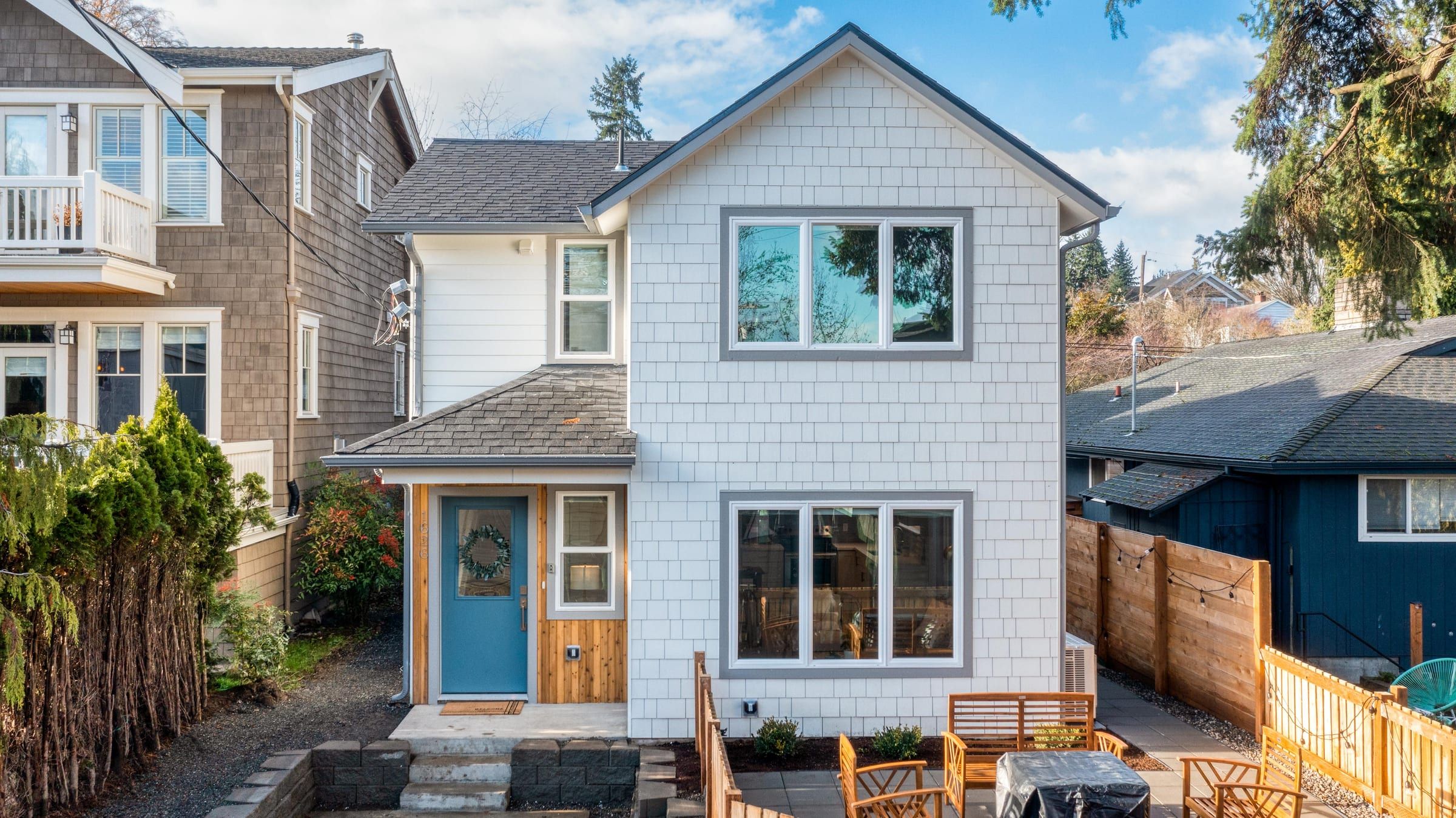 A well-designed Seattle home at golden hour